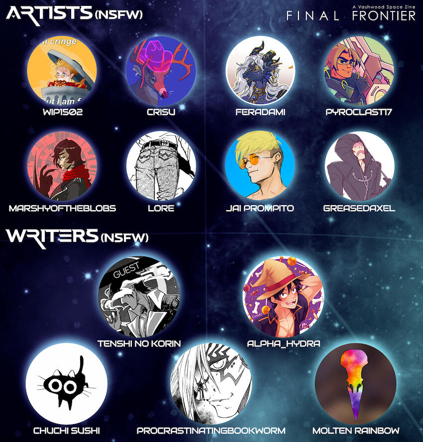A list of our Cosplayers, NSFW Writers and NSFW Artists. Click it to get to the screenreader-friendly post on Bluesky.