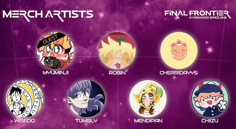 A list of our Merch Artists. Click it to get to the screenreader-friendly post on Bluesky.