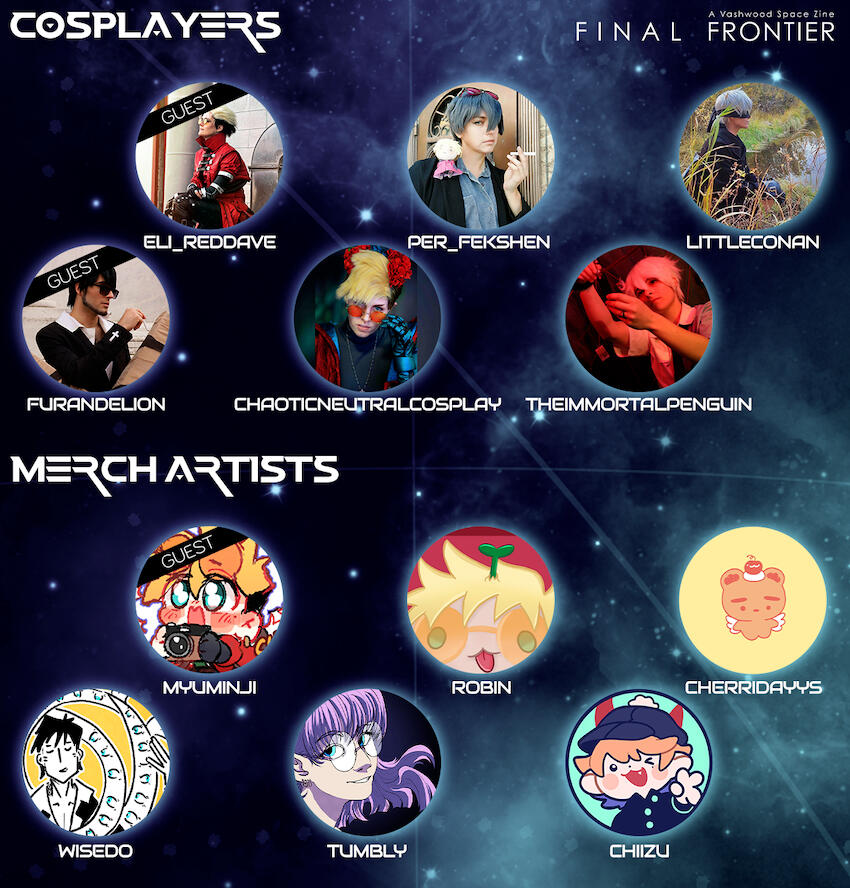 A list of our Merch Artists. Click it to get to the screenreader-friendly post on Bluesky.